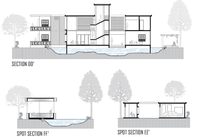 Gig Preview - Do 2d elevation section autocad render for jury sheet