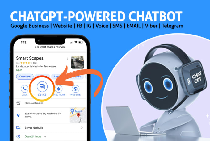 Gig Preview - Build chatgpt powered chatbot for google business, website and social media