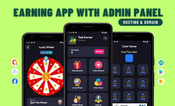 Gig Preview - Develop spin and scratch earning app with admin panel