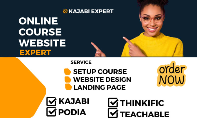 Gig Preview - Setup kajabi online course website kajabi podia thinkific teachable website