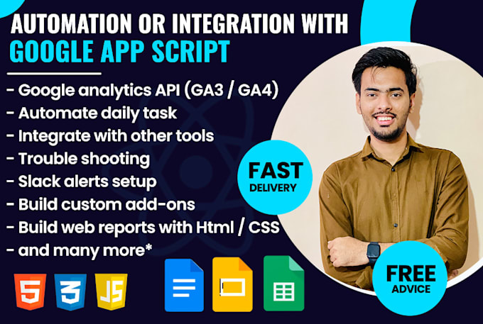 Gig Preview - Do automation with google app script for sheet, doc, drive, form, etc