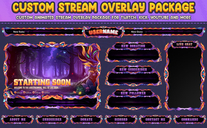 Gig Preview - Create custom animated stream overlay package for twitch, kick or youtube