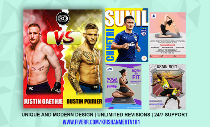 Gig Preview - Design fitness, health, yoga, sports and gym flyer poster