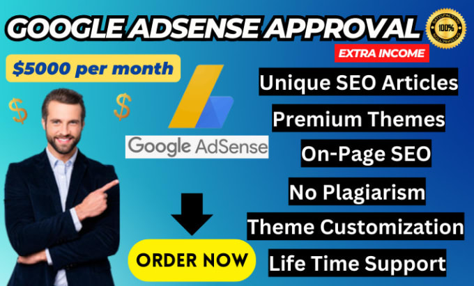 Gig Preview - Design wordpress website to get guaranteed google adsense approval for you