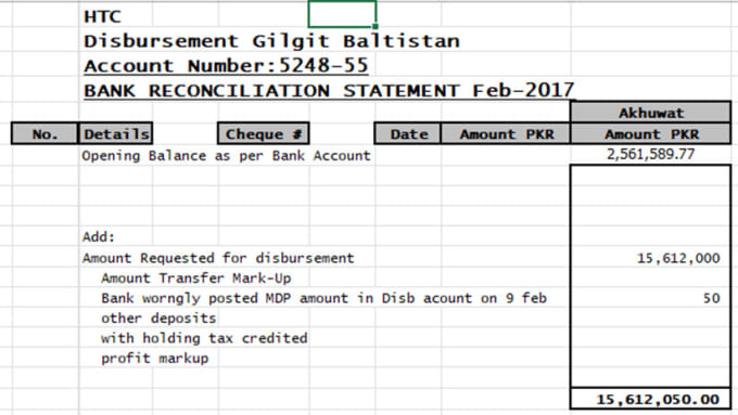 Gig Preview - Prepare bank reconciliation statement PDF to excel CSV