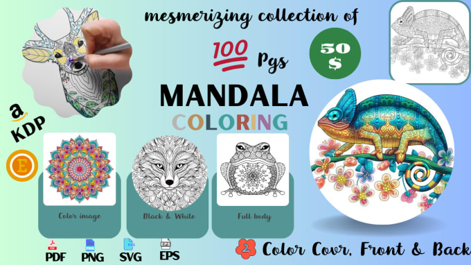 Gig Preview - Create adult animal mandala coloring book cover and pages