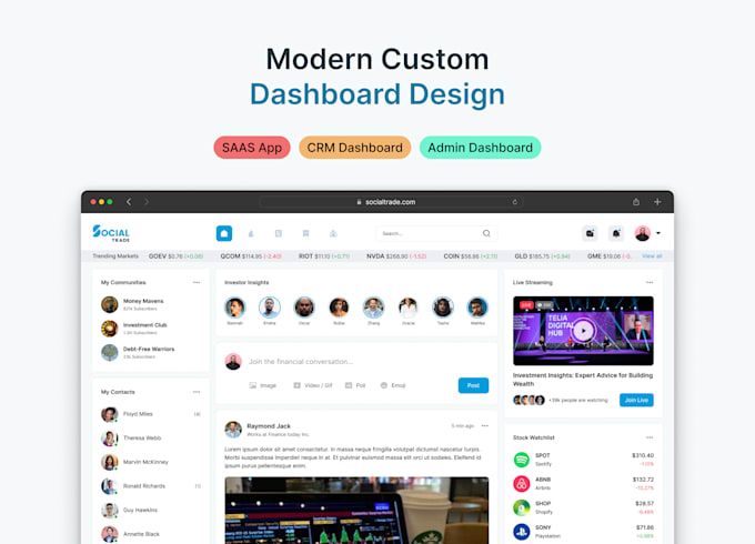 Gig Preview - Design a web app, dashboard, saas, CRM, admin dashboard uiux