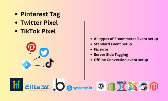 Gig Preview - Setup pinterest tag, twitter pixel, tik tok pixel and offline conversion