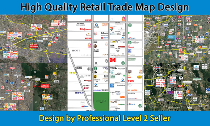 Gig Preview - Create a commercial retail trade aerial map with specific logo labels