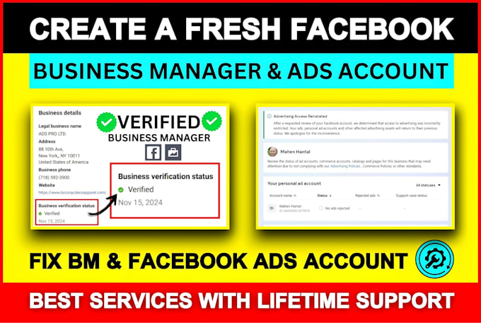 Gig Preview - Create a fresh immortal facebook business manager and ads account