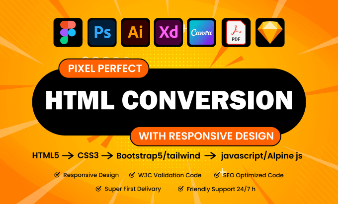 Bestseller - do canva to html, PSD to html by bootstrap and tailwind css