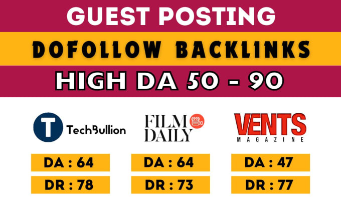 Gig Preview - Guest post on ventsmagazine, filmdaily, techbullion with dofollow seo backlinks