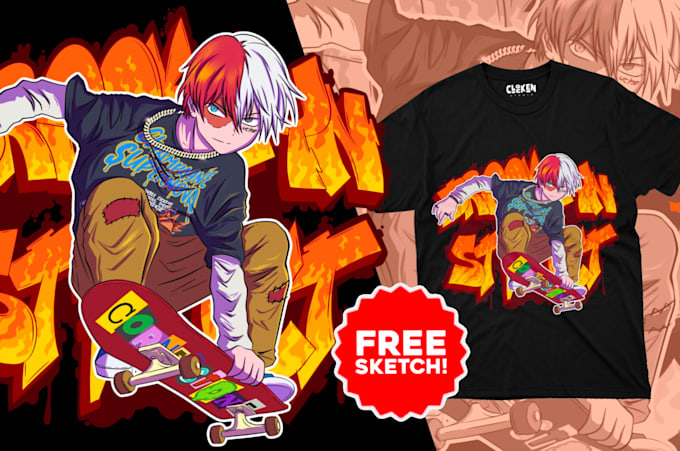 Gig Preview - Create stunning anime cartoon graphic t shirt designs for amazon merch