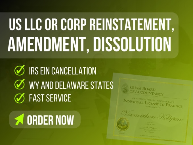 Gig Preview - Do US llc or corp reinstatement, amendment , dissolution