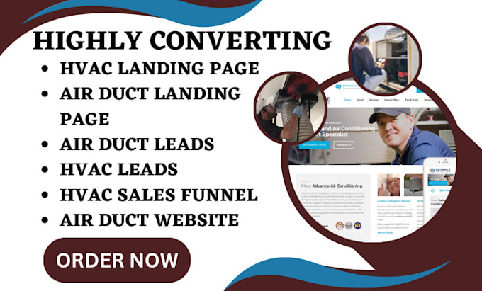 Gig Preview - Design hvac landing page air duct hvac leads air duct website hvac sales funnel