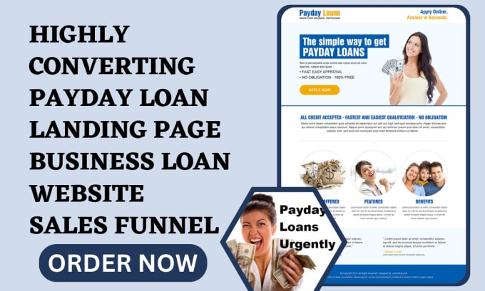 Gig Preview - Design payday loan landing page business loan website payday loan lead funnel