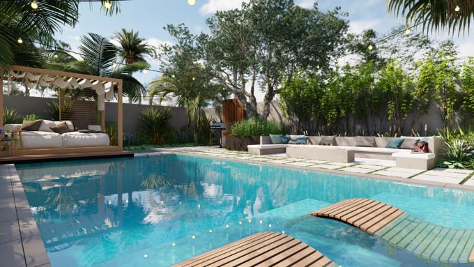 Gig Preview - Design landscape, home garden, pool, patio, villa landscape