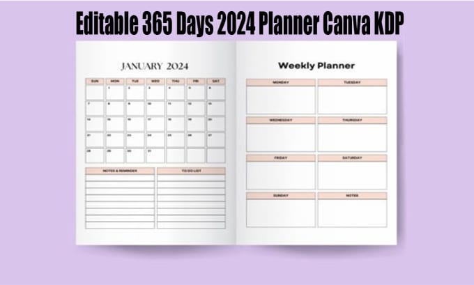 Gig Preview - Send you editable 365 days 2024 planner canva KDP