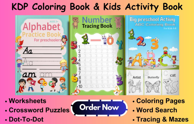 Gig Preview - Design KDP coloring book, kids activities, journal book design, word search