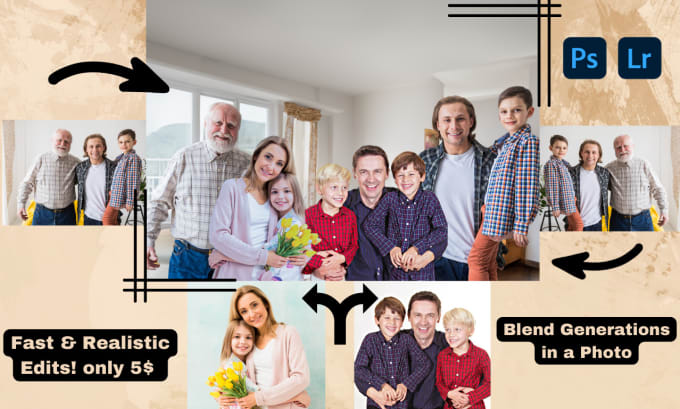 Bestseller - merge and combine multiple photos, photoshop family portrait