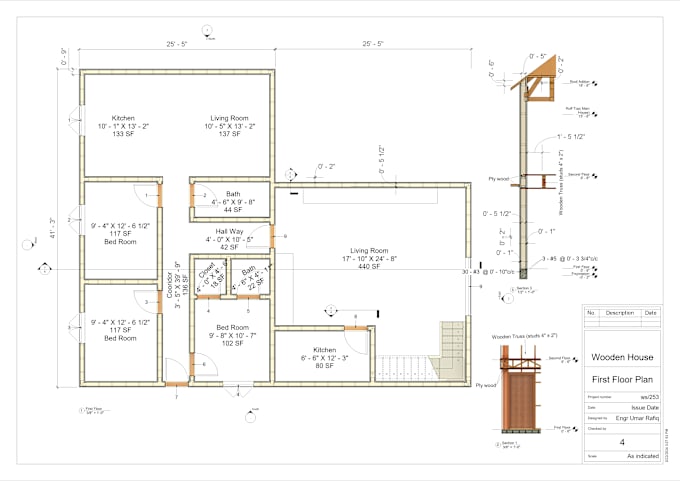 Gig Preview - Design wood structure, framing and trusses plan with elevations and sections