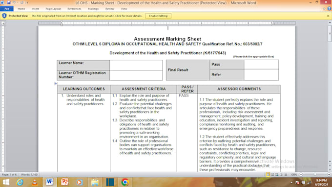 Gig Preview - Help for marking othm, nvq assignment