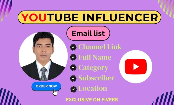 Gig Preview - Find youtube influencer email leads