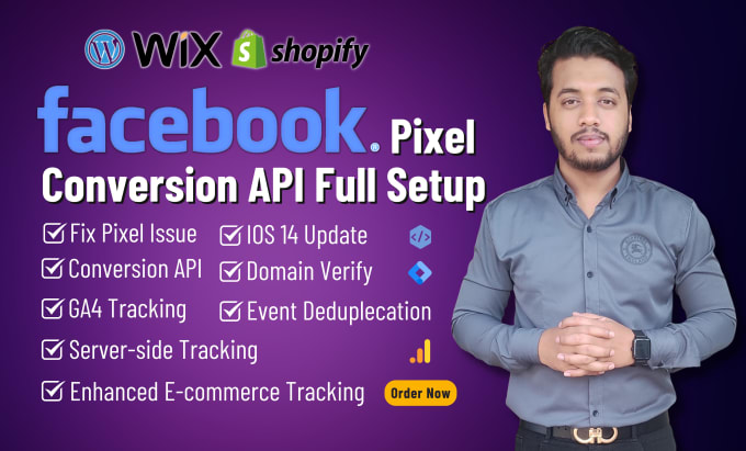 Gig Preview - Setup facebook pixel conversion API for shopify or wordpress