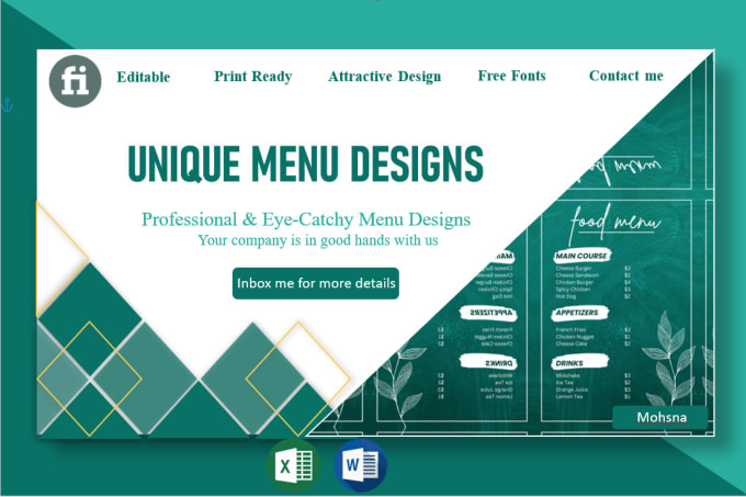 Gig Preview - Do an attractive menu design, food menu and restuarant menu