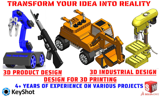 Gig Preview - Create industrial, product 3d cad model for 3d printing, prototype in solidwork