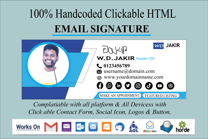 Gig Preview - Do clickable email signature HTML and professional design