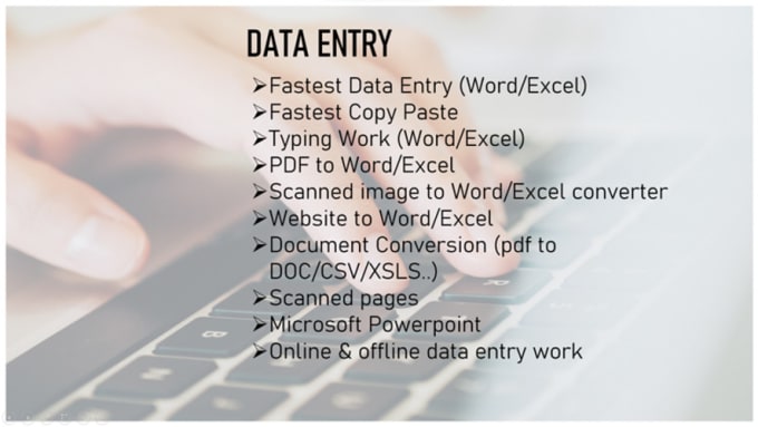 Gig Preview - Do data entry typing work job, copy paste, excel data entry and PPT