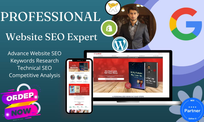 Gig Preview - Optimize website SEO on wordpress, shopify, wix, squarespace for top google rank