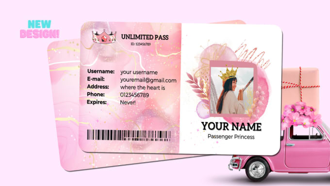 Gig Preview - Design a custom passenger princess license, card gift