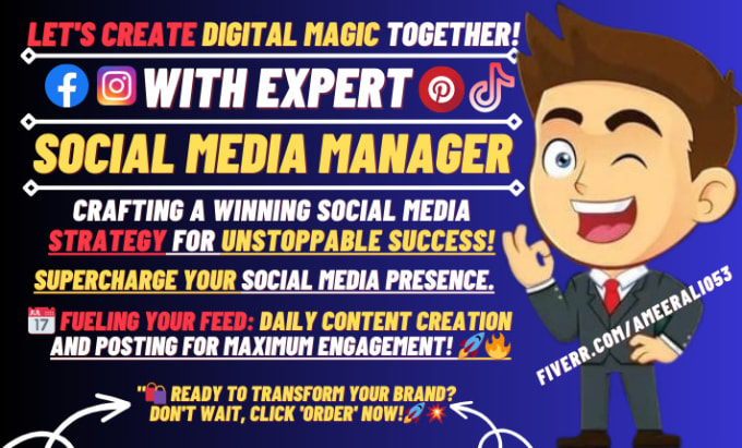 Gig Preview - Be social media marketing manager, facebook, instagram manager