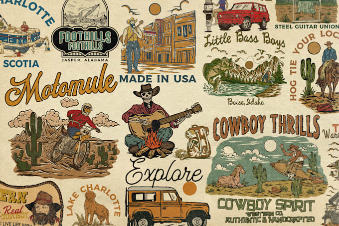 Gig Preview - Create vintage retro western style illustration and design for you