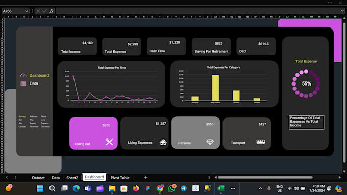 Gig Preview - Create a custom personal finance tracker in excel