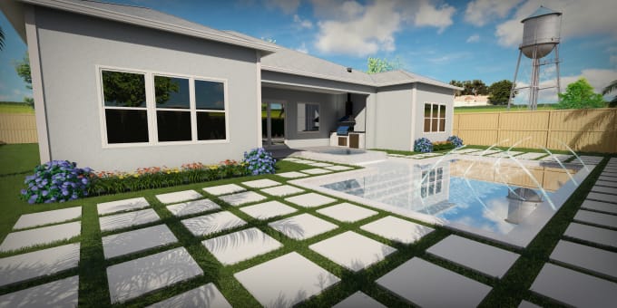 Gig Preview - 3d landscape, backyard, patio, pool, frontyard garden