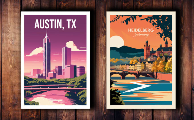 Gig Preview - Create retro vintage travel posters and unique illustrations