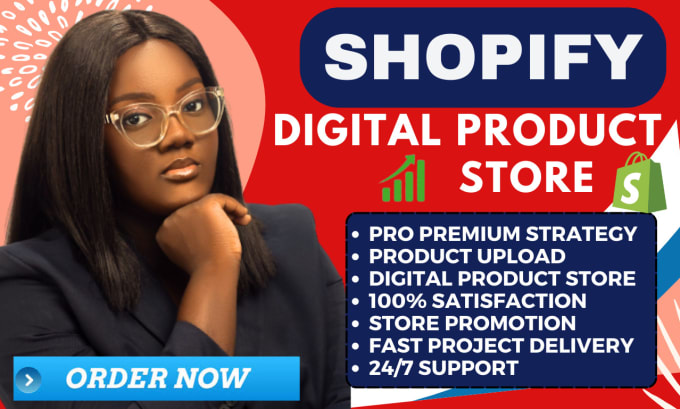 Gig Preview - Create digital product shopify store, shopify online course, product upload