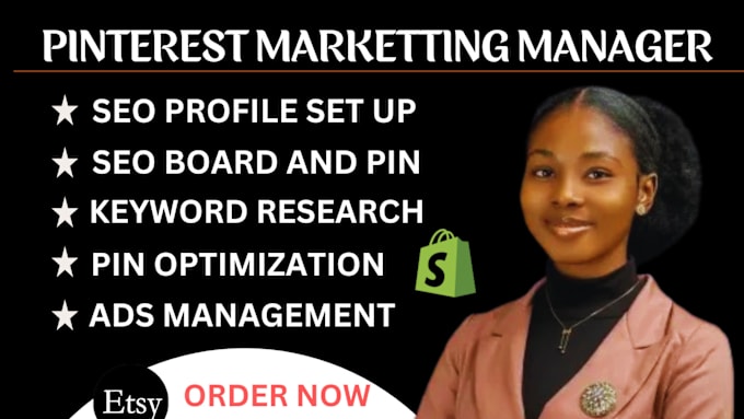 Gig Preview - Be your pinterest marketing manager seo profile setup etsy shop promotion