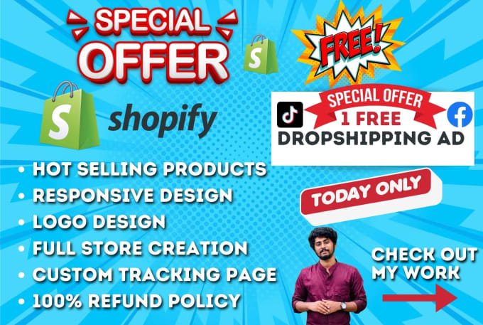 Gig Preview - Create a shopify dropshipping store, shopify website or automated shopify store