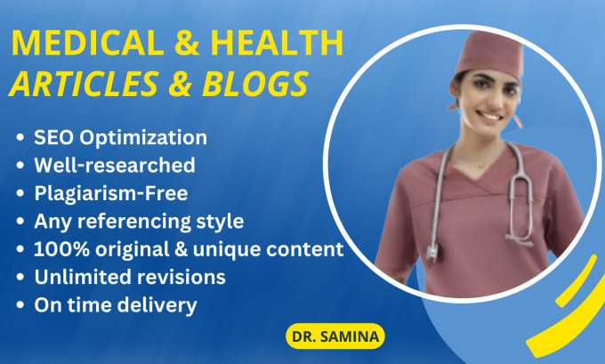 Gig Preview - Write SEO medical articles and content writing social marketing and blog