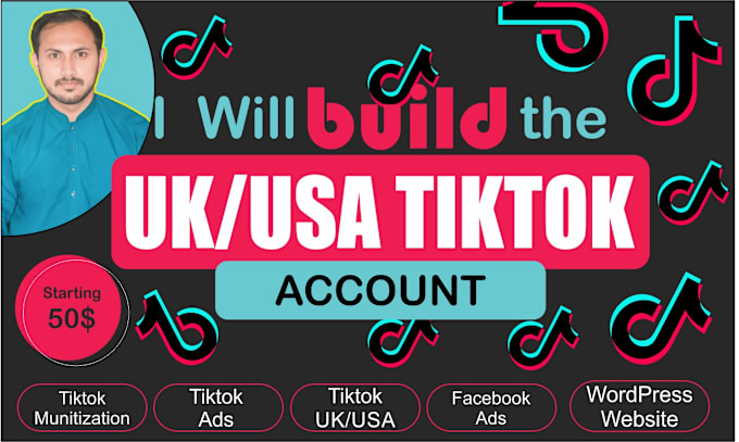 Gig Preview - Build a tiktok account for you in the UK and USA and run ads