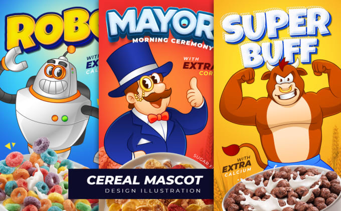 Gig Preview - Our agency will custom mascot design or cartoon illustration for cereal box, business, packaging