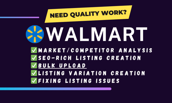 Gig Preview - Create walmart listings, SEO optimization, variation creation, bulk upload