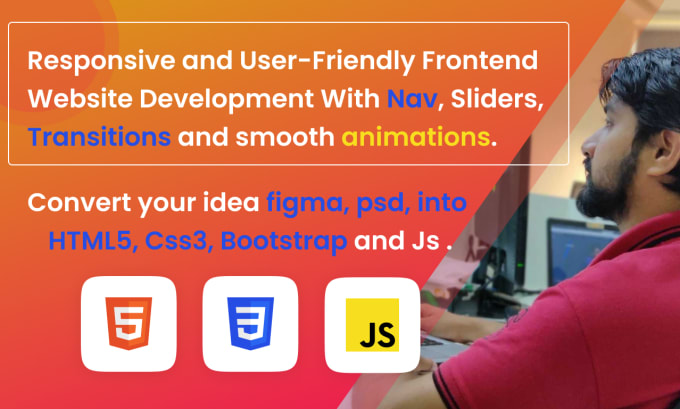 Gig Preview - Be your frontend web developer using html5, css3,  javascript, bootstrap5, react