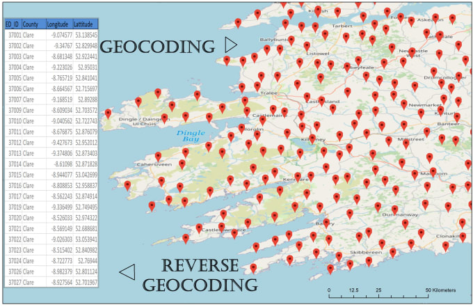 Gig Preview - Geocode address, postal, or zip code into coordinates in gis