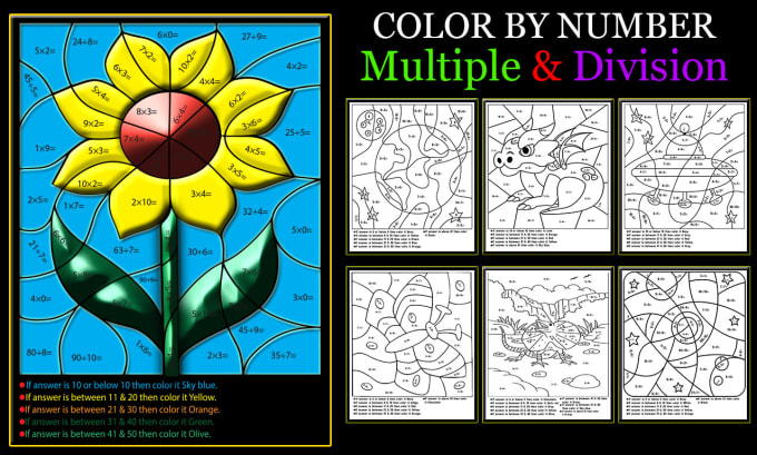 Gig Preview - Design math color by number interior for kids