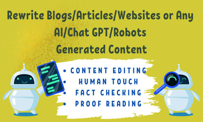 Gig Preview - Rewrite, edit, humanize ai, chatgpt content, articles blogs